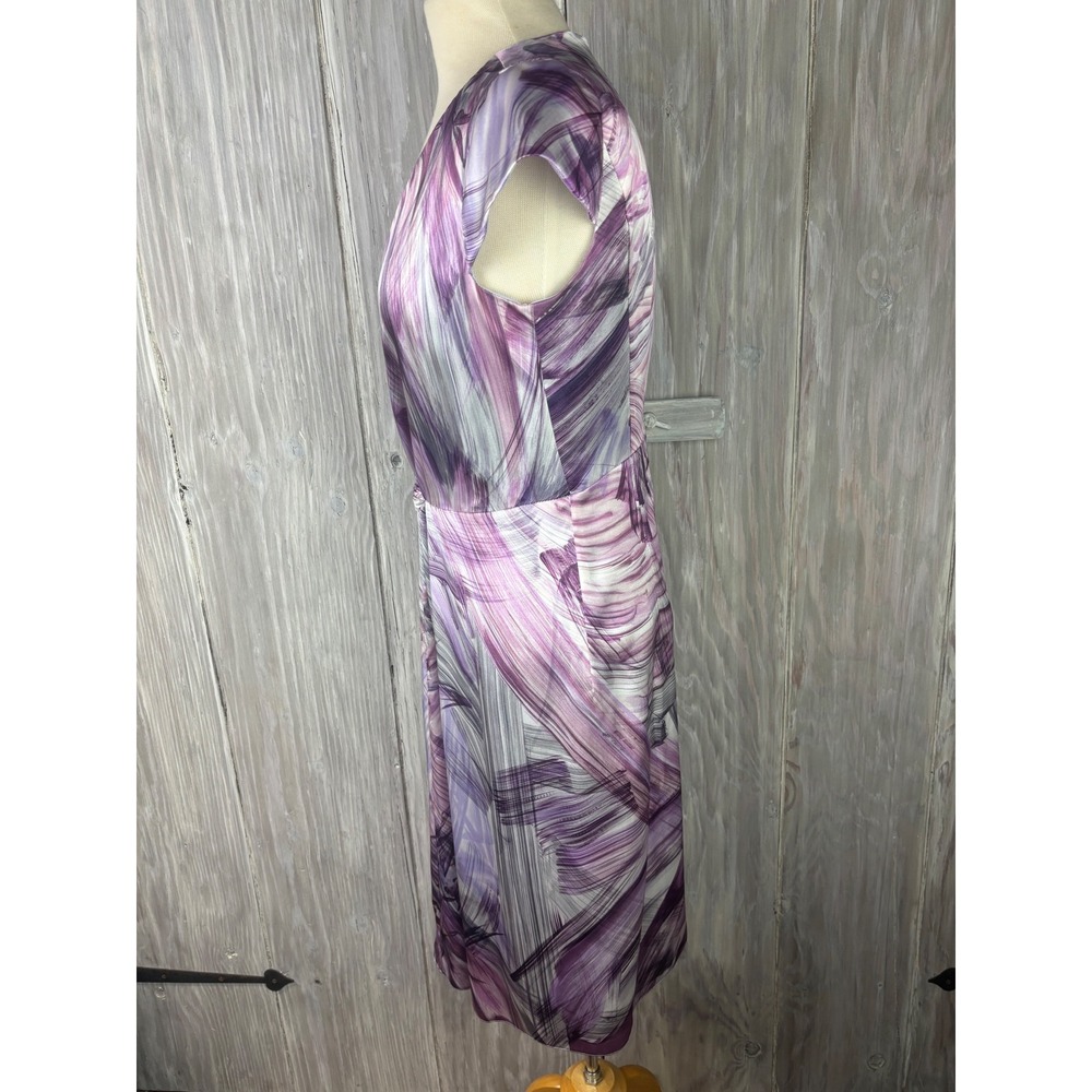 Armani Collezioni Silk Sheath Dress Womens 8 Purple Abstract Knot V-Neck Italy - Picture 4 of 14